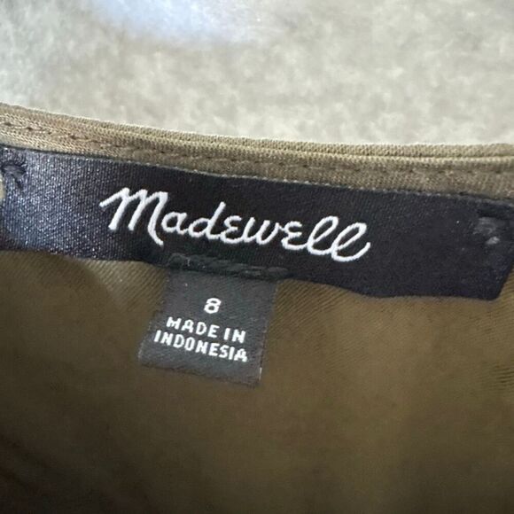 Madewell Olive Green Peasant Sleeveless Midi Dress Slip Size 8 - Picture 4 of 9